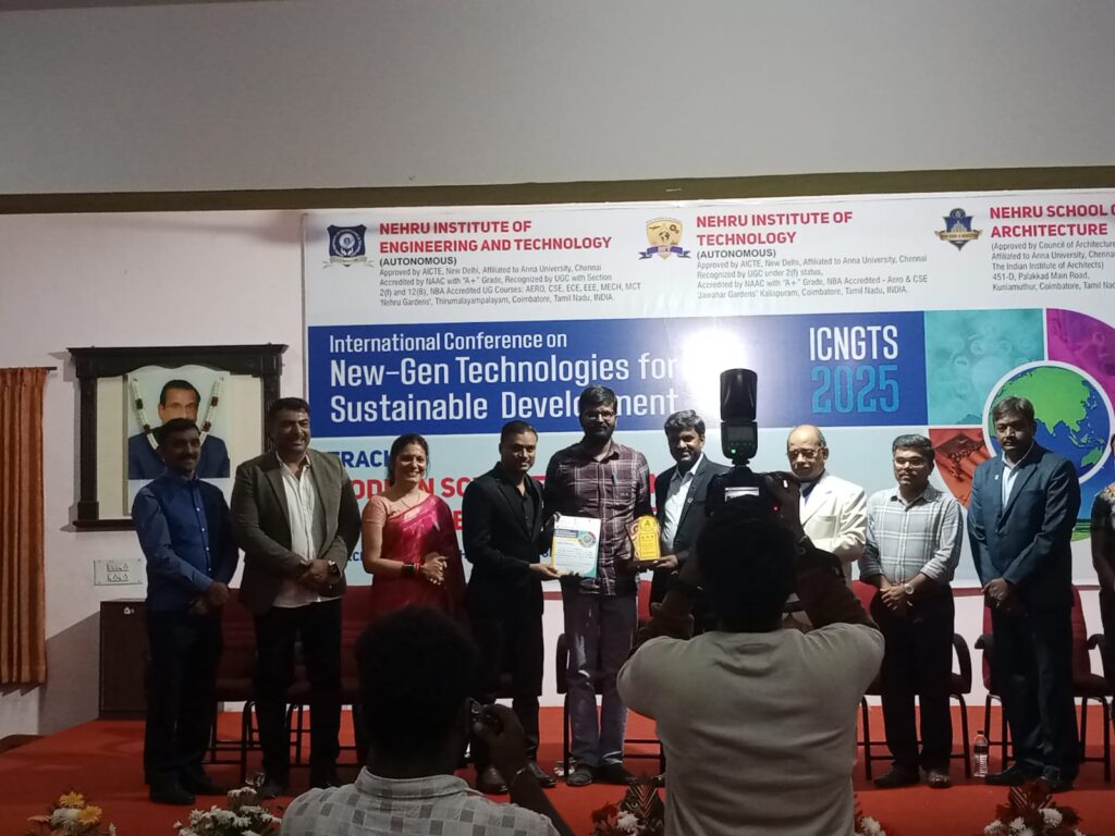 Best Oral Presentation Award at International Conference held at Nehru Institute of Technology, Coimbatore